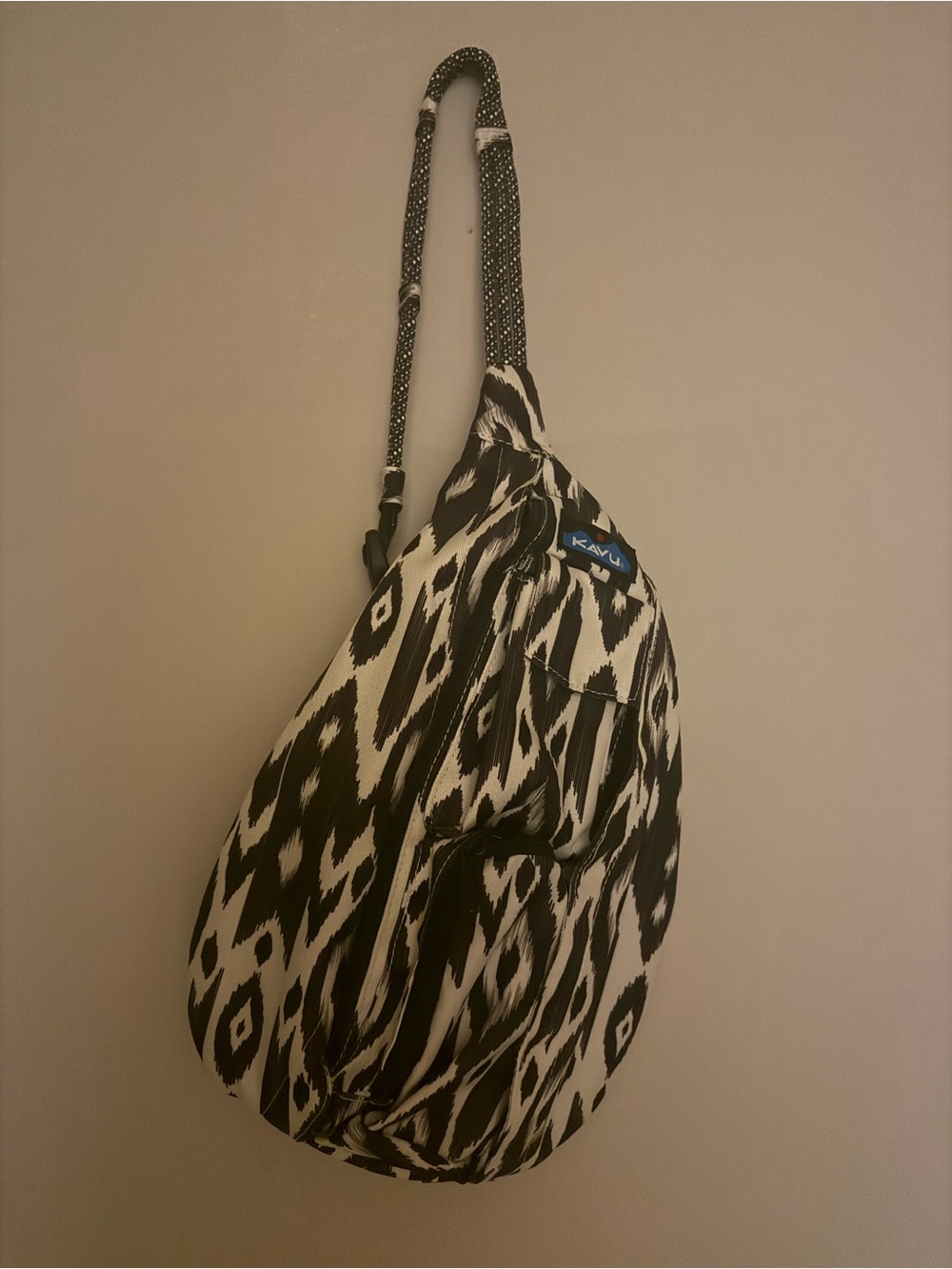Kavu Black and White Patterned Sling Backpack